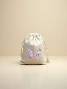 6件/1件亚麻蝴蝶抽绳迷你礼品袋，轻巧休闲可爱，粉色和紫色蝴蝶图案，附零钱包。这款多功能派对礼品袋非常适合迎婴派对、生日、主题庆典、圣诞节和万圣节。 - 米色 - 查看 10