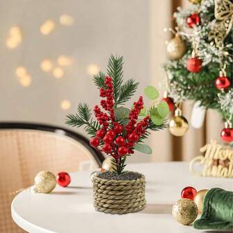 1pc Christmas Potted Plant & Gardening Decoration: A Reusable, Non-Wilting Artificial Ornament Suitable For Tabletop Decoration In Living Rooms, Bedrooms And Hotels.
