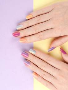 1 Box Of 20pcs Natural, Long-Lasting, Classic Tie Dye Multi-Color Red, Yellow, Blue UV Gel Nail Polish Stickers, Easy To Apply And Remove