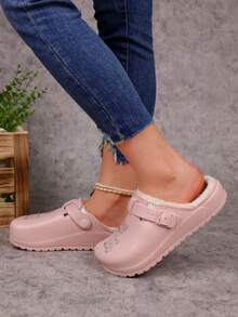 Christmas - Women's Slip-On Shoes - Lightweight EVA Non-Slip Shoes With Adjustable Strap, Cartoon Christmas Reindeer Pattern Casual Shoes, Adjustable Strap, Warm - Plush Lining, Fun Pattern Shoe Style, Durable Winter Shoes. - Pink - View 3