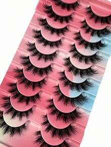 10pairs Classic Russian Volume Eyelash Extension In Cat Eye Style With Mink Hair Material Natural Looking D Curl Fluffy Fake Eyelashes Strip Lashes, Lashes, Eyelashes, Fake Lashes - Đen 2 - Xem 8