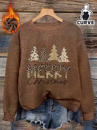 Christmas, Leopard Christmas Tree, Merry Christmas Print, Autumn And Winter Plus Size Women's Casual Fashion Warm Faux Wool Tops, Fall Women Outfits, Warm Clothes, Cold Weather Clothes, Going Out Tops, Thanksgiving Gifts, Halloween Gifts, Halloween Women Costumes, Party Women Dresses, Holiday Outfits