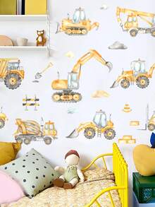 卡通车辆墙贴，适用于房间，工程卡车起重机挖掘机墙贴，卧室墙贴 - 彩色 - 查看 16