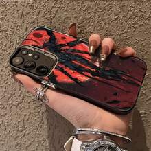 Diseño de Carácter Negro con Fondo Rojo Adecuado para  Galaxy S25ULTRA, S24PLUS, S23FE, S21PRO, S22, S20+, A03S, A05S, A14, A31, A53, A34, A10, A04E, M04, A33, A35, A55, A72, A71, A70, A22, A16, A06, A20S, A54 Funda Especial para Teléfono , Anti-suciedad, a la Moda, Moderna, Colorida Plata IMD - Mezcla de colores - Ver 4