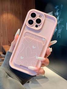 2pcs White Heart-Shaped Card Holder + Pink Bamboo Full Coverage Anti-Drop TPU Phone Case Compatible With Apple Series - Multicolor - View 33