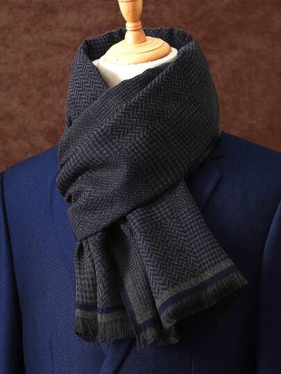 1pc Men's Business Scarf, Luxury Scarf 180*30CM, Unisex, Fashion Classic Printed Tassel Shawl Plaid Scarf