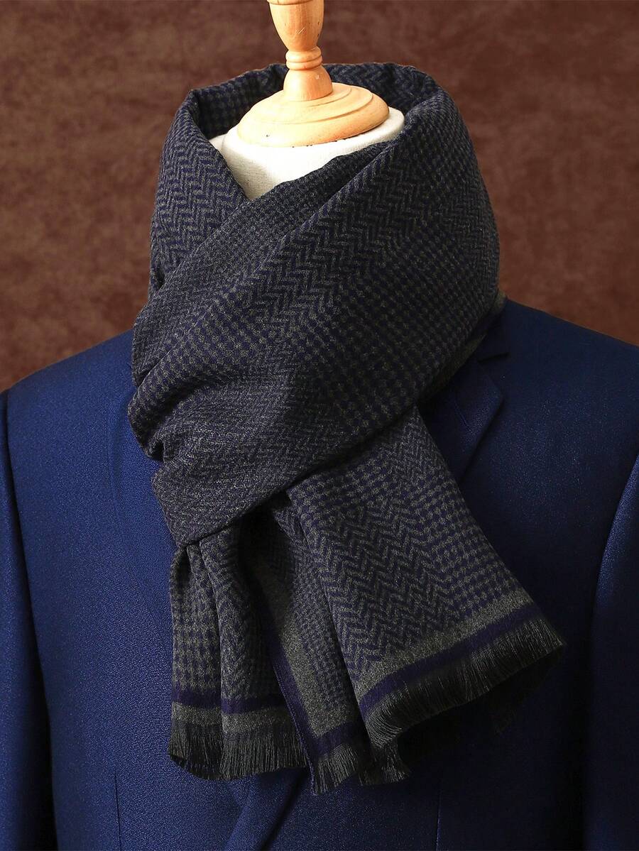 1pc Men's Business Scarf, Luxury Scarf 180*30CM, Unisex, Fashion Classic Printed Tassel Shawl Plaid Scarf - Multicolor - View 1