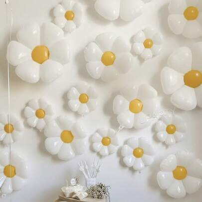 5 件/10 件雏菊花聚酯薄膜气球，可爱轻质气球装饰，适合生日派对、1 岁生日，白色雏菊花气球