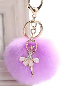 1pc Cute Pom Pom Keychain Pendant Ballet Dance Alloy Plush Charm Angel Girl Pom Pom Keychain - Multicolor - View 9