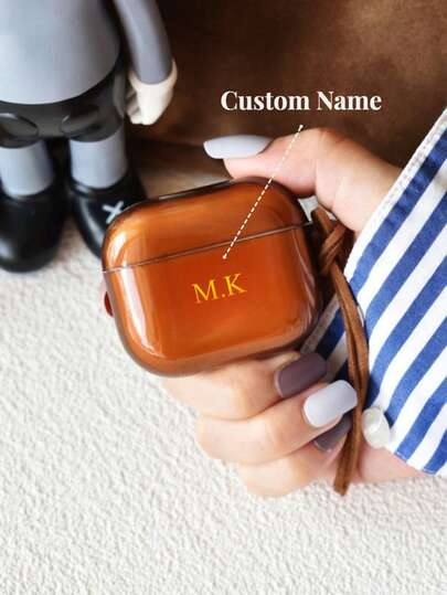 Personalized Minimalist Morandi Color Earphone Case In Olive Green, Black, Blue And Grey, Translucent With Leather Strap, Creative Design Compatible With Apple Case, Great Gift For Valentine's Day, Birthday, Holidays, Women