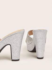 Shiny Silver Rhinestone Decor Fashionable Glamorous Chunky Heel Women's High Heel Sandals, Suitable For Daily Wear, Party, Banquet. Rhinestone Quantity And Color Randomly Assorted,Platform Heels For Women - Silver - View 5