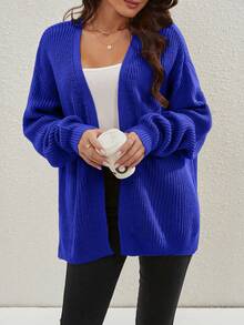 Áo khoác cardigan dáng rộng xẻ tà màu trơn đơn giản, mùa xuân/thu - Màu xanh lam - Xem 4