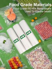 Set Of 3pcs Vacuum Sealing Rolls (500cm Each) - Textured Bags For Food To Ensure Maximum Freshness, Reusable, Free From Bpa And For Use In Microwave And Freezer, Perfect For Meats, Vegetables, And Fruits, Lock In Freshness, And Save Space! - White - View 3