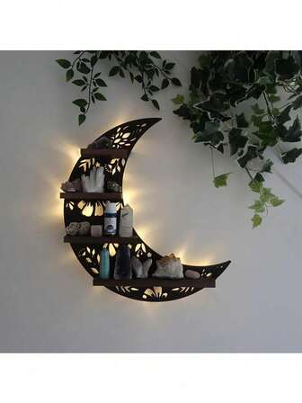 1pc Moon Shaped Floating Crystal Jewelry Display Stand, Wall Decor For Bedroom, Living Room, Halloween And Christmas Decoration