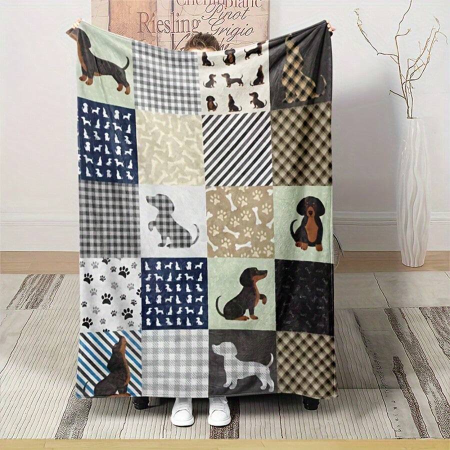 Super Soft Cute Dachshund Prints Flannel Printed 3D Blanket, As Birthday Gifts, Family, Wedding, Souvenir Blankets, Polyester Blankets Suitable For All Seasons, Washable, Machine Washable, Lightweight, Breathable, Comfortable, Warm, Unique, 280gsm For Him, Her Personalized Ideal Gifts For Her, Him, Family, Boyfriend, Girlfriend, Father, Family, Mother, Lover, Daughter, Son, Grandfather, Grandmother, Friend, Classmate, Pet. Perfect Nap, Camping, Travel, Home, Daily Life, Office Decoration, Birthday, Anniversary, Valentine's Day, Thanksgiving, Christmas, Halloween, Mother's Day, Father's Day, Wedding, New Year Gifts ,Sofa,Bed,Car,Bedroom,Living Room,Office, Outdoor Camping, Beach,Wall Decoration - 多色27 - 查看 1
