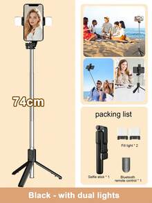 1,7 m/70 cm trådlös Bluetooth selfie-stativ med LED-ljus, 360° roterande trådlös fjärrkontrolltelefonhållare, kompatibel med iPhone 16/15/14/13/12/11/Max/Pro/Xs/Xr/X/Plus, Galaxy S25/S24/S23/S22 Ultra och andra Android-smartphones, GoPro, lämplig för resor och livestreaming