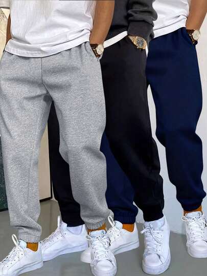 2pcs Teen Boys Thermal Lined Sweatpants, Soft, Wrinkle-Resistant, Suitable For Indoor, Outdoor, Sports, Spring, Autumn, Winter