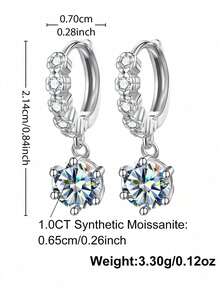 1 Pair 1 Carat 6-Prong Moissanite Tassel Stud Earrings, 925 Sterling Silver, Elegant Engagement Earrings, Bridal Wedding Jewelry, Luxury Jewelry Gift - Silver - View 6
