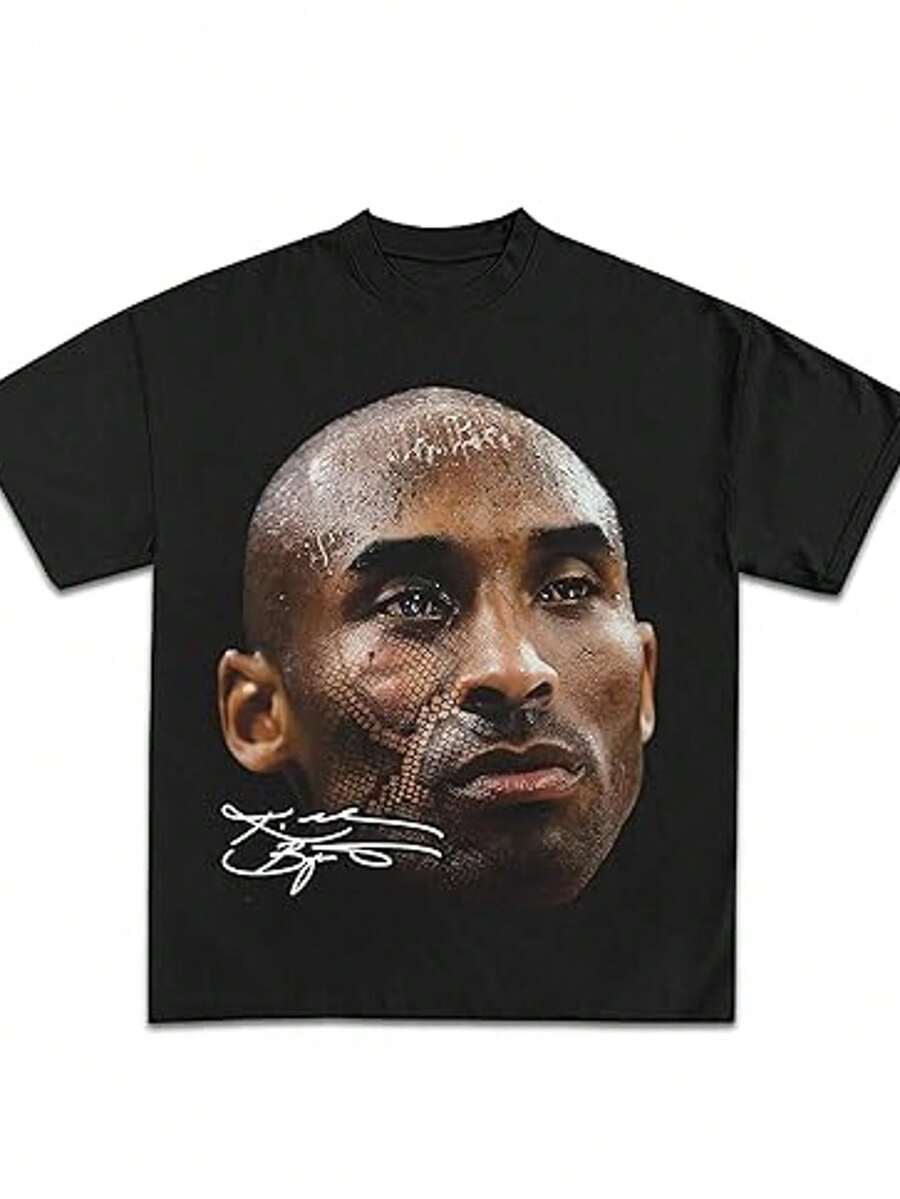 Kobe Bean Tall Shrug Graphic Tee 180g  Pure Cotton Single-Sided Printed Round Neck Short Sleeved T-Shirt,Original Unisex Shirt Short Sleeve Tshirts - 黑色3 - 查看 1
