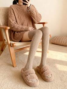 1 Pair Of Stockings/Over-The-Knee Socks, Autumn And Winter Thickened Warm Calf Socks, Twist-Shaped Design, Versatile Colors