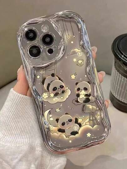 Panda Painted Electroplated Cream Textured Soft Case Compatible With IP17/IP17PROMAX/Iphone16/Iphone16pro/Iphone16promax/Iphone15/XR/7p8p/P12promax/P13promax/P14PROMAX/P13/P14/P11/P12/P14, Cute & Fashionable Thick Phone Protective Cover For XS/S/XSMAX/78GES2