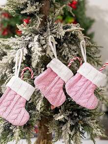 1 mặt dây chuyền cây thông Noel, tất đan cỡ lớn, màu hồng, xám, tất đan dung tích lớn, quà tặng Giáng sinh thời trang, tất treo cho cây thông Noel, treo tường, trang trí nhà cửa dịp lễ hội, quà tặng đầy màu sắc - Nhiều màu - Xem 2