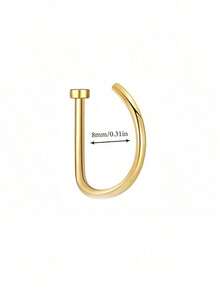 1pc Women Men Fake Piercing Nose Ring Fashion 14K Gold D-Shaped Punk Hip Hop Nose Ring Non-Piercing Thin Metal Single-Sided Nose Clip Stainless Steel Piercing Septum For Teenagers Body Jewelry Suitable For Men And Women Daily Wear, Party, Vacation, Beach Swimwear, Sunbathing, Bar, Dance, Party, Valentine's Day, Halloween, Christmas,