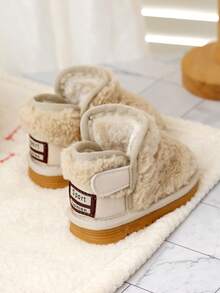 1 Paar Baby Winter Plüsch Schneestiefel, weiches & bequemes Plüschmaterial, thermische Fütterung Design um die Füße des Babys warm zu halten, Klettverschluss für einfaches An- und Ausziehen, rutschfeste Gummisohle, geeignet für 0-3 Jahre alte Babys, klassischer Stil passend für verschiedene Winteranlässe, empfohlen als essenzielles warmes und modisches Schuhwerk für Babys im Winter. - Beige - Übersicht 7