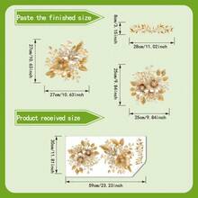 Conjunto de Adesivos Dourados Florais para Banheiro, Inclui Elementos de Pérola e Strass, Decalques Autoadesivos de Vinil, Design Elegante de Flores, Adequado para Caixa de Descarga, Tampa e Corpo do Vaso Sanitário