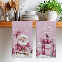 MEMNUN 2pcs Christmas Santa Claus Gift Box Illustration Printed Kitchen Towels, 15.75*23.62in (40*60cm) Super Soft Absorbent Microfiber Dish Towels, Hand Towels, Dish Cloths, Christmas Decor, Home Decor, Kitchen Decor, Cooking Baking Tea Towels, Cleaning Supplies, Suitable For Restaurant, Kitchen, Christmas Holiday Decoration And Gifts, All Season