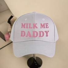 1pc "MILK ME DADDY" Adjustable Baseball Cap - Breathable Textile, Black With Pink Letters, Perfect For Hiking, Cycling, And Outdoor Parties, Holiday Gift Idea, Outdoor Accessories| Optimistic Design| Adjustable Size - trắng - Xem 6