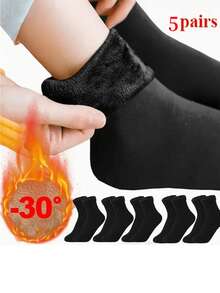 1/8/10 Pairs Winter Knitted Socks, Unisex, Thermal Lined, Thick, Warm, Self-Heating, Snow Socks - Multicolor - View 1