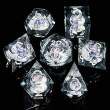 7 Peças Conjunto de Dados Poliédricos de Borda Afiada com Núcleo Líquido Rotativo, Dados para RPG Feitos à Mão, Conjunto de Dados para - Multicolorido - Visão 2