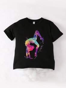Tween Girl Casual Minimalist Girl Funny Yoga & Dance Graphic Print Short Sleeve T-Shirt, Spring/Summer