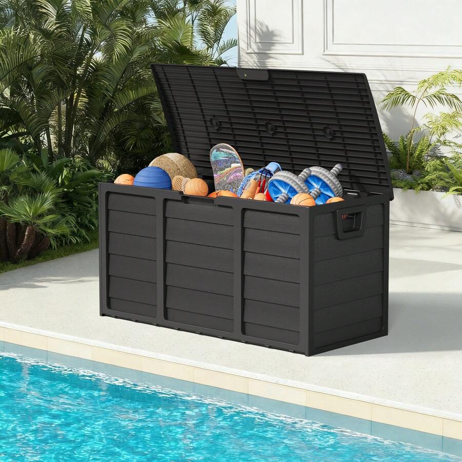 75 Gallon Outdoor Deck Box Storage, Resin Deck Box, Waterproof Outdoor Indoor Storage Container For Patio, Garden, Pool Tools - 黑色 - 查看 1