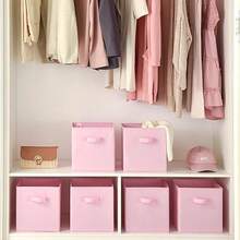 Cubos de tela para almacenamiento, paquete de 3, divertidos cubos de almacenamiento duraderos de colores con asas, cestas plegables para el hogar, color rosa - Rosa - Ver 5