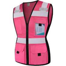 Women Construction Work Vest 11 Pockets Snug-Fit High Visibility Reflective Vest With Zipper, Neon  Vest For Lady Contractors/Surveyors/Workers, Durable And Fashion, Meets ANSI, Pink XL,24200734 - 粉色 - 查看 1