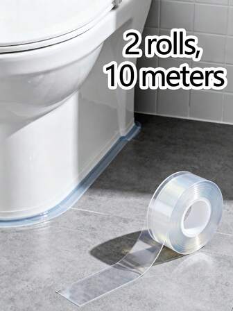 2 Rolls, 10m Total, Transparent Self-Adhesive Sealing Tape, Suitable For Kitchen Countertops, Sinks, Bathtubs, Toilets, Floors, Wall Edges, Bathrooms, Cabinets, And Furniture