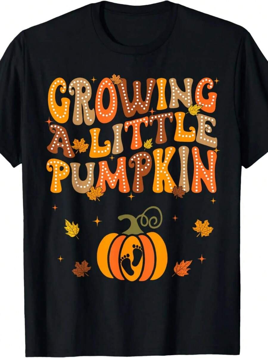 Vintage Growing A Little Pumpkin Thanksgiving Pregnancy T-Shirt,Comfortable T-Shirt - Black 4 - View 1