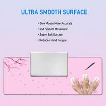 Pink Cherry Blossom Cat Mouse Pad,Large Cute Desk Mat,Kawaii Gaming Office Mousepad For Girls Women,Japanese Sakura Floral Aesthetic Rubber Base Mouse Keyboard Mat,31.5x12in - 80*30*0.2 - 查看 3
