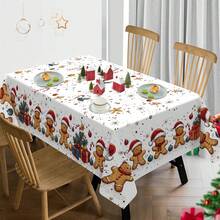 1pc Christmas Gingerbread Man Tablecloth, Featuring Holiday Elements Such As Candy Canes, Holly, Wrapped Gifts, Christmas Decorations, And Pine Branches. The Gingerbread Man Wears A Santa Hat, Suitable For Party Decoration, Christmas Gifts, Holiday Dining Table Setting, And Home Decor - Multicolor - View 7