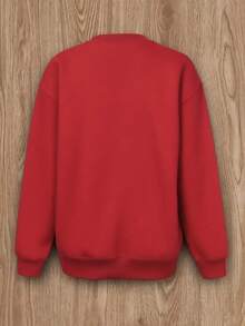 Nueva sudadera estampada de manga larga para mujer de otoño e invierno de Navidad, ropa casual básica cálida y cómoda, adecuada para fiestas navideñas, disponible en tallas grandes, diseño de versión suelta, calidez engrosada, disfrute de la comodidad, es una opción ideal para otoño e invierno. - Rojo - Ver 2