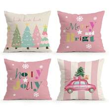 4pcs Pink Christmas 4-Piece Set, Single-Sided Printed Throw Pillow Cover 45*45cm - Multicolor - View 14