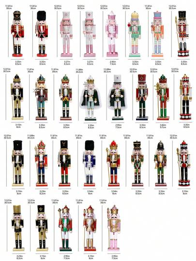 30cm Wooden Nutcracker Soldier Christmas Decoration, Handcrafted Wooden Nutcracker Figurine, Creative Christmas Holiday Decor, Tabletop Ornament, Christmas Tree Decoration, Pink, Green, Macaron Color, Cape, Halberd, Scepter, Sword