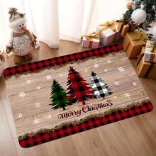 1pc Christmas Car Memory Sponges Mat Multi-Element Red And BlackCheck Fringe DoorMat White Black Green CheckChristmasTree Snowflake DoorMat Kitchen Furniture Floor Mat HolidayDecoration Delivery Mat Christmas Decor Christmas Bath Mat Holiday DoorRug