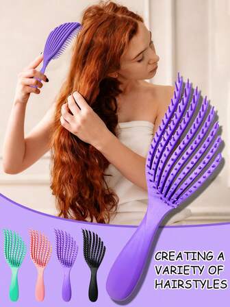 1pc Detangler Brush For Curly Hair, With An Ergonomic Handle, It's Comfortable To The Hand And The Convenience Of The Tip To Be Abele To Part Hair, Featuring A Special Teeth Design That Helps To Evenly Divide Hair For A More Convenient Styling Experience(Purple,Pink,Black,Green) ,Hair Styling Kit Hair Accessories