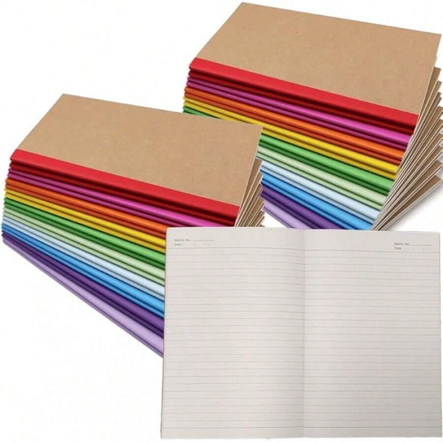 5 Packs Lined Kraft Notebooks Lined, Notebooks, Kraft Soft Cover Composition Notebook Bulk, Classroom Notepad, Bulk Journals Women, Ruled Subject Notebooks, Travel Diary, Journals Memo, Thickened Paper 30 Sheets 60 Pages Students, Office, School Supplies - 10 多色 - 查看 1