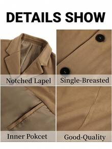 Runcati Mens Mid Long Trench Coat Slim Fit Winter Pea Coat Single Breasted Business Overcoat - Lạc đà - Xem 5
