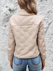Chaqueta mujer estilo casual diseño acolchado cuello de borrega corte holgado manga larga otoño invierno uso diario chaqueta - Beis - Ver 3