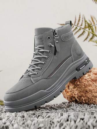 男士高帮皮靴，秋冬新款，保暖内衬，厚底，增高，无鞋头，圆头，系带，侧拉链，加大码46，男靴，中筒，时尚，户外，派对，街头风，男士徒步靴，皮革，防水，耐油，男士皮鞋，户外，时尚，运动，男士安全鞋，户外，沙漠靴，摩托车靴，保暖毛皮靴，男士中筒靴